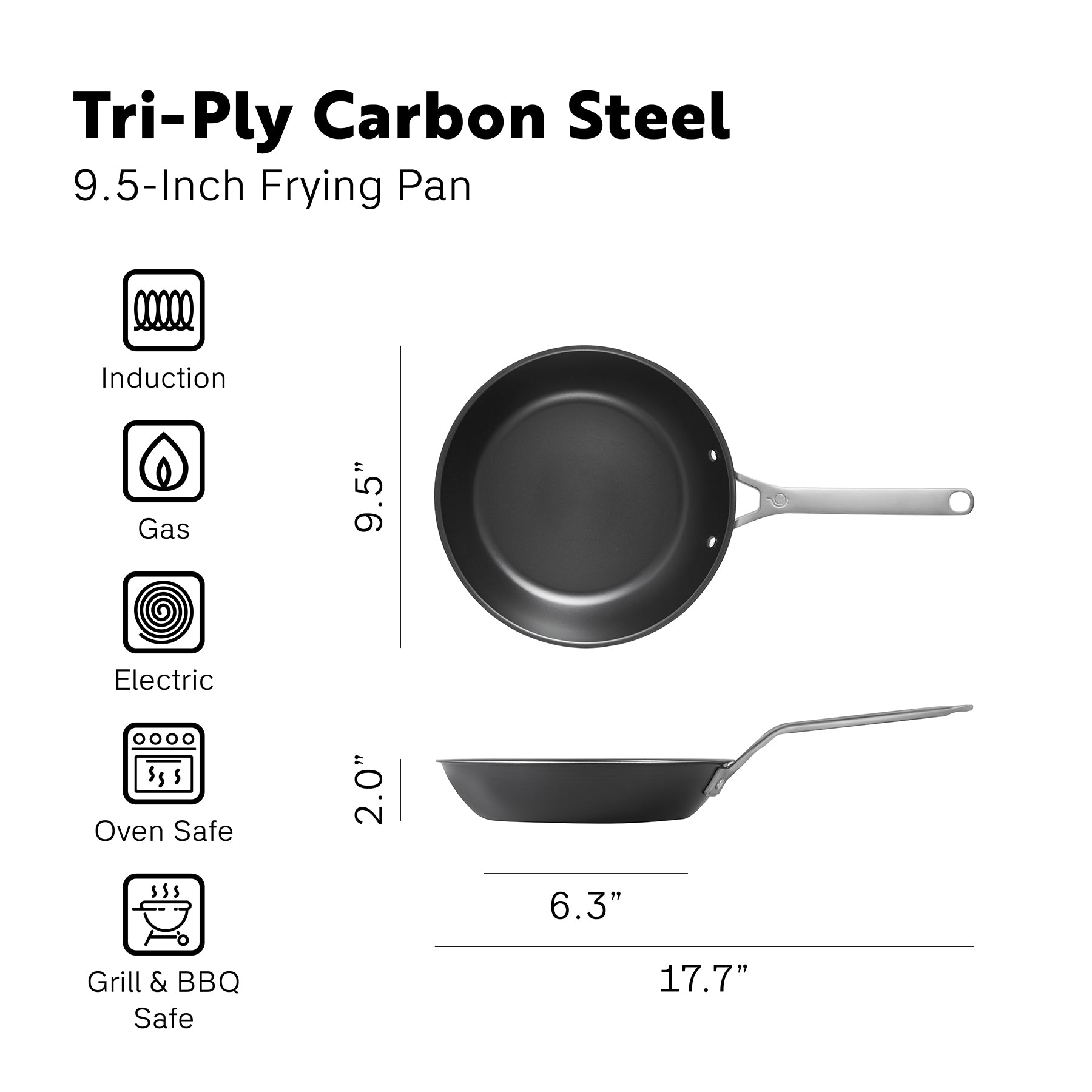 Tri-Ply Carbon Steel 9.5-Inch Frying Pan