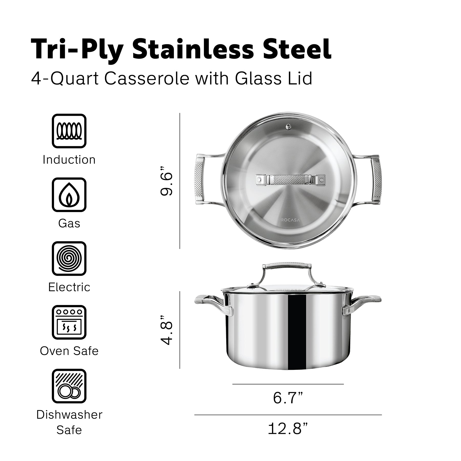 Tri-Ply Stainless Steel
4-Quart Casserole with Glass Lid