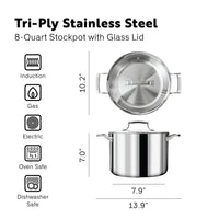 Tri-Ply Stainless Steel 
8-Quart Stockpot with Glass Lid